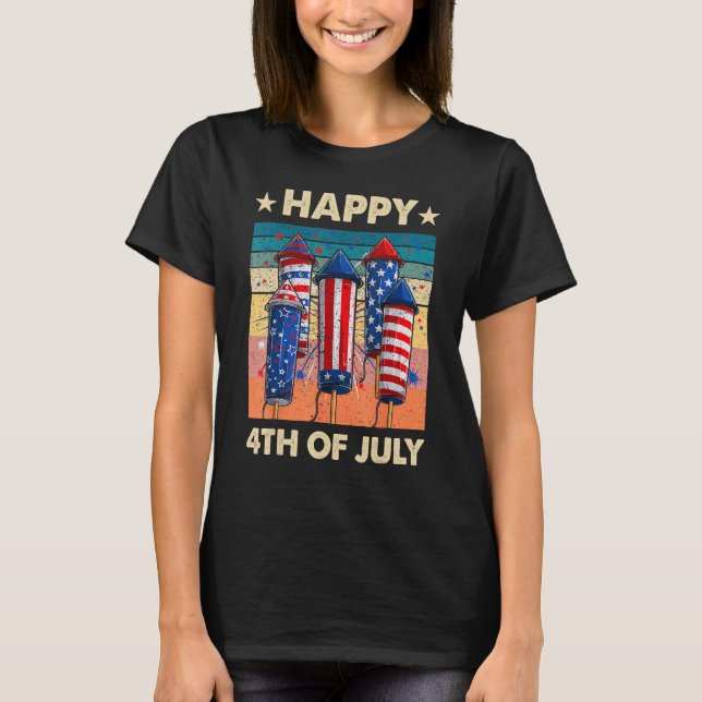 Camiseta Happy 4th Of July American Flag Fireworks Patrioti (Anverso)