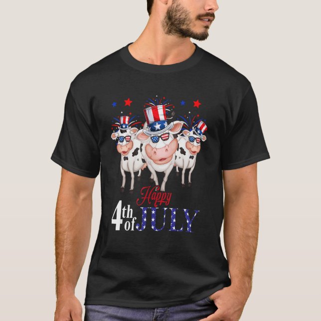 Camiseta Happy 4th Of July American Flag Three Cute Cows Fi (Anverso)