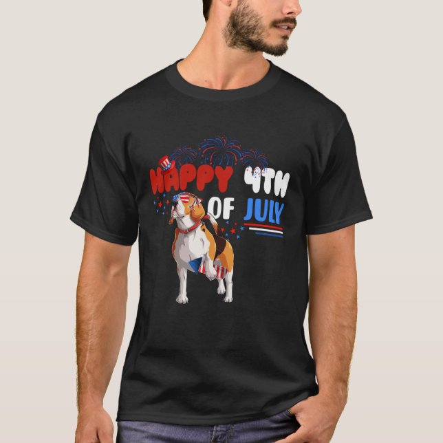 Camiseta Happy 4th Of July Beagle America Flag Sunglasses (Anverso)