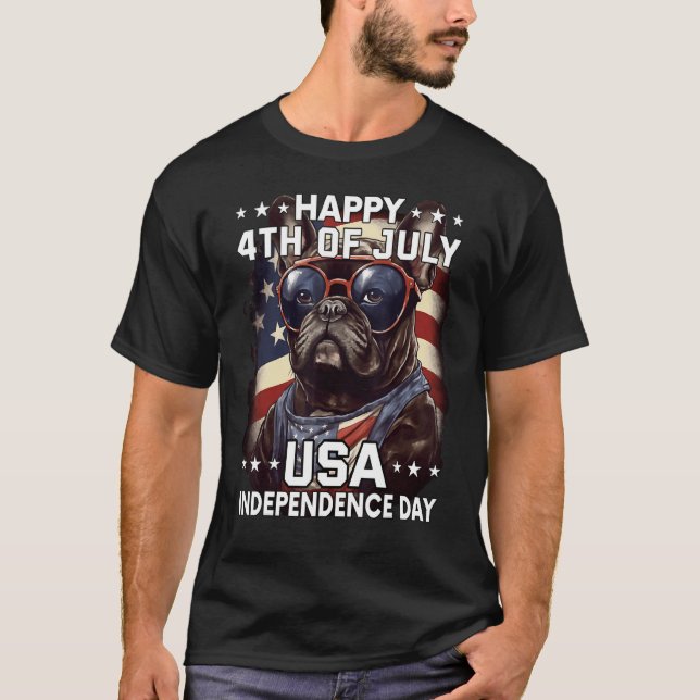 Camiseta Happy 4th of July Bulldog USA Independence Day Dog (Anverso)