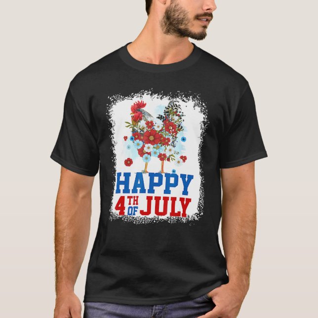 Camiseta Happy 4th Of July Chicken Farmer Flower Bleached W (Anverso)