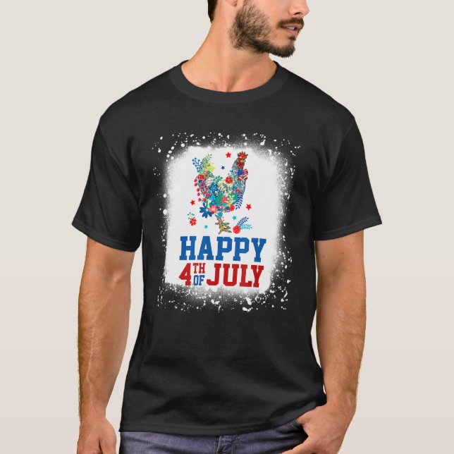 Camiseta Happy 4th Of July Chicken Farmer Flower Bleached W (Anverso)