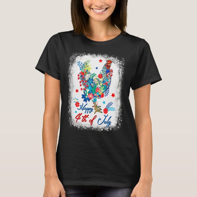 Camiseta Happy 4th Of July Chicken Farmer Flower Bleached W (Anverso)