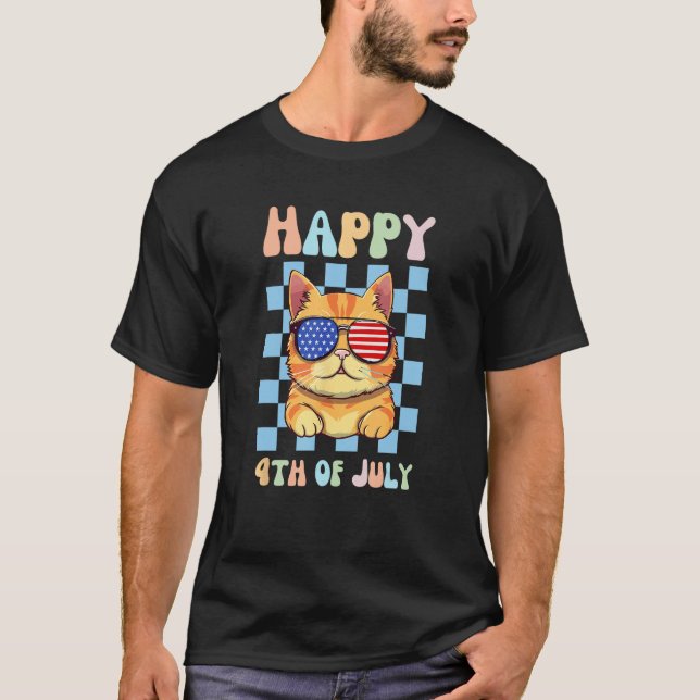 Camiseta Happy 4th of July Cool Cat Sunglasses Patriotic US (Anverso)