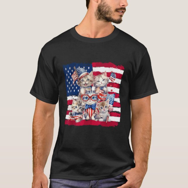 Camiseta Happy 4th Of July Cute Cat Kitten American Flag  f (Anverso)