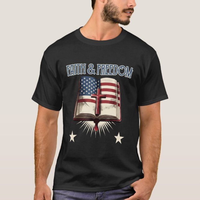 Camiseta Happy 4th of July faith and freedom USA patriotic  (Anverso)