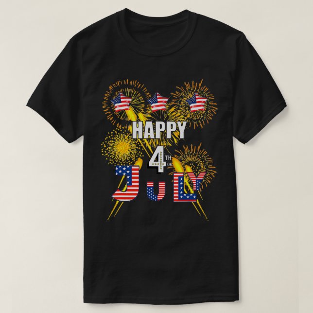 CAMISETA HAPPY 4TH OF JULY FLAG, FIREWORKS BALLOONS MEN WOM (Diseño del anverso)
