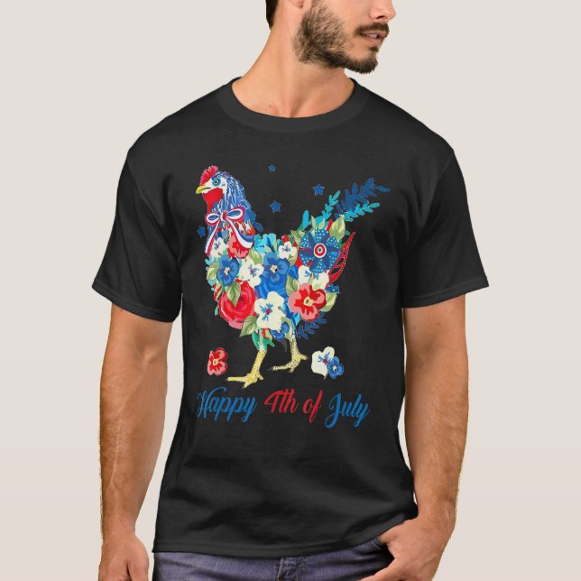 Camiseta Happy 4th Of July Floral Chicken Flowers Patriotic (Anverso)