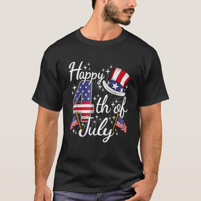 Camiseta Happy 4th Of July Patriotic American Flag USA Men  (Anverso)