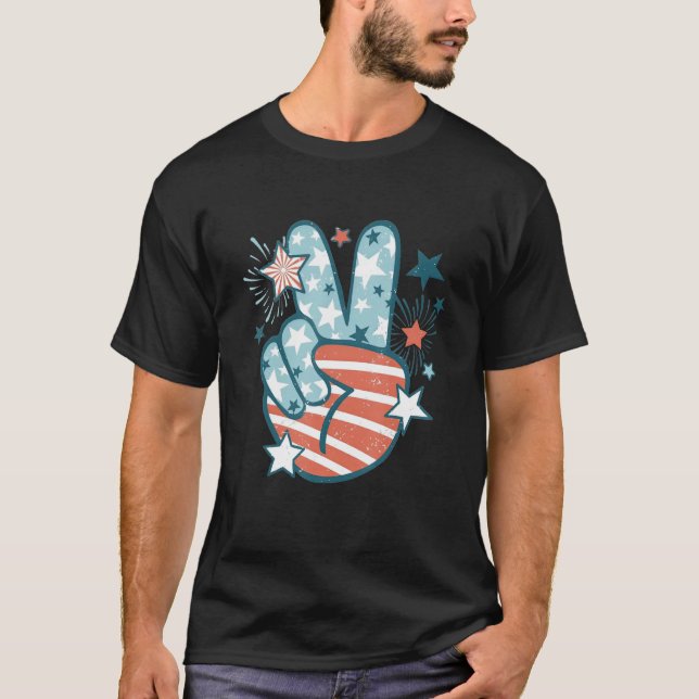 Camiseta Happy 4th Of July Peace Hand Sign American Flag Pa (Anverso)