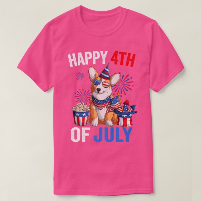 Camiseta Happy 4th Of July Usa Dog Fireworks American Corgi (Diseño del anverso)