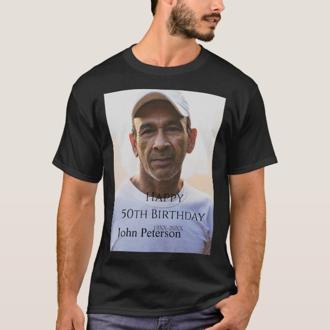 Camiseta Happy 50th birthday name photo year man simple min (Anverso)