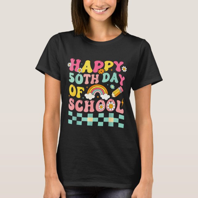 Camiseta Happy 50th Day Of School Retro Teacher Students Sm (Anverso)