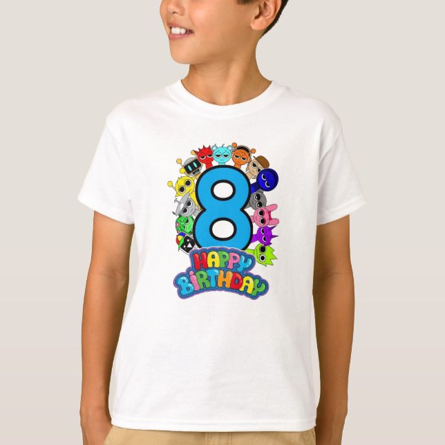 Camiseta Happy 8th Birthday Sprunki - Simon Oren Funbot (Anverso)