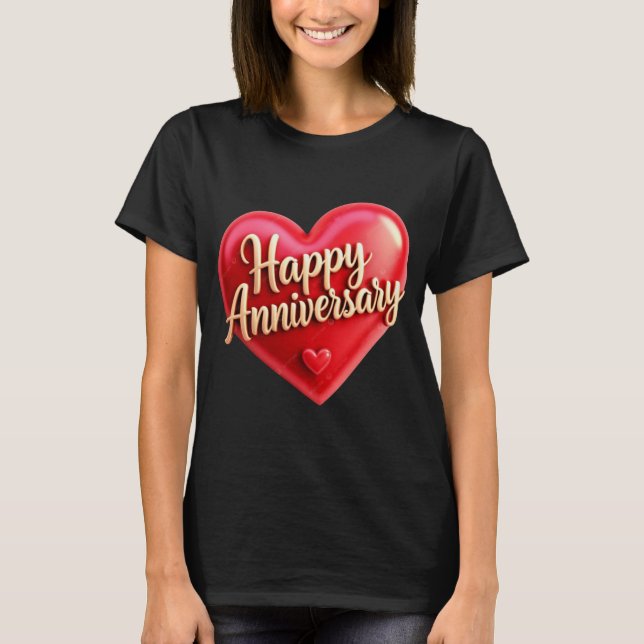 Camiseta Happy Anniversary Gold Cursive Lettering T-Shirt (Anverso)