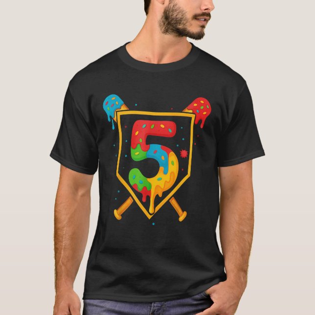 Camiseta Happy Birthday 5 Year Old Baseball Ice Cream Sprin (Anverso)