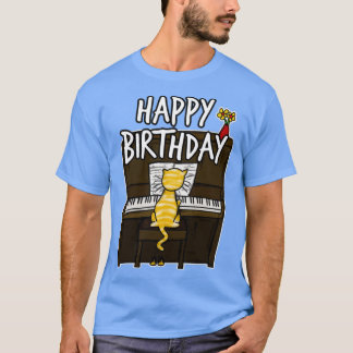 Camiseta Happy Birthday Cat Playing Piano Doodle  (2) 