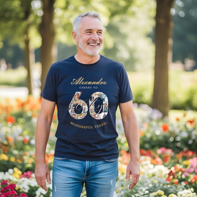 Camiseta  Happy Birthday Cheers To 60 Years Photo Collage (Happy Birthday Cheers To 60 Years Photo Collage T-Shirt)