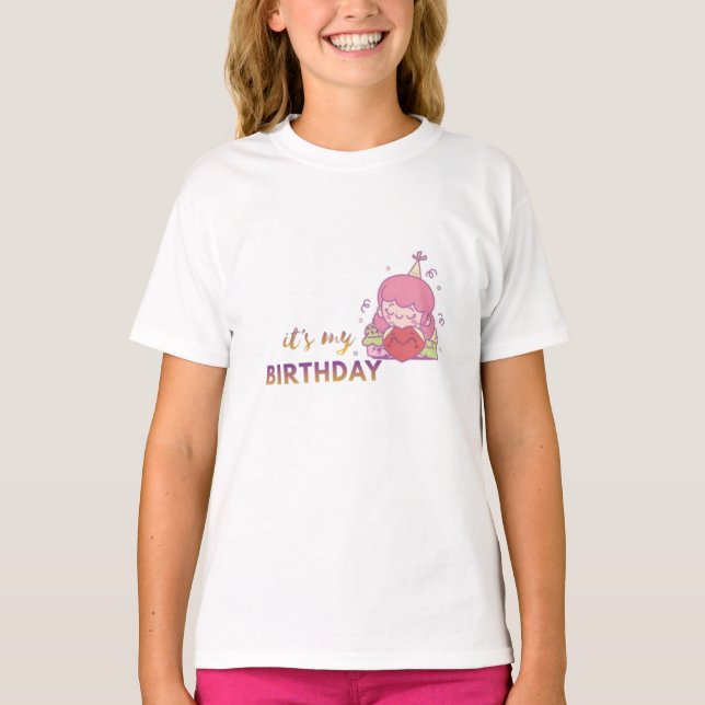 Camiseta Happy Birthday Cute Kawaii Girl Design (Anverso)