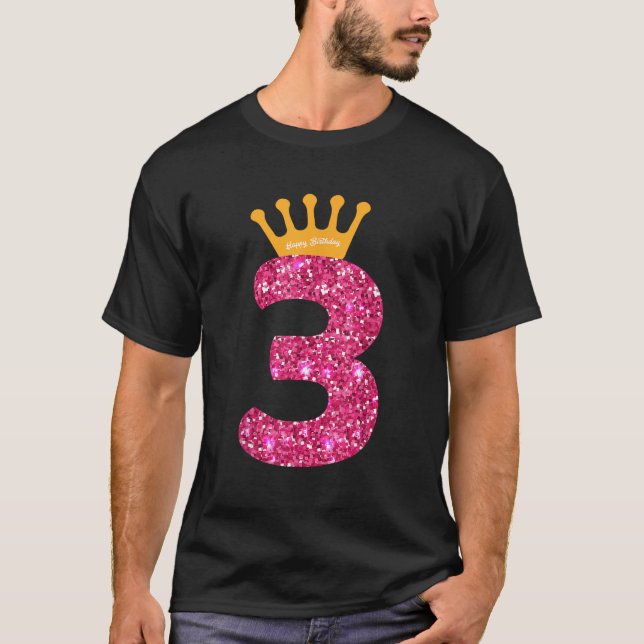 Camiseta Happy Birthday Girls 3rd Party 3 Years Old Bday  (Anverso)