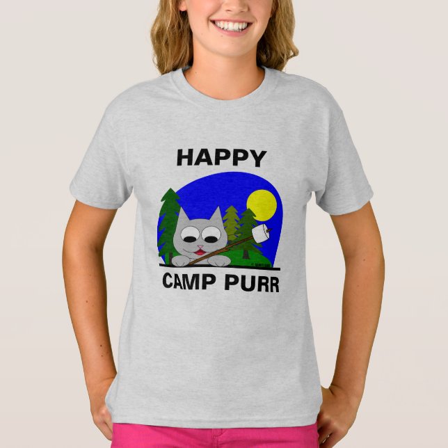 Camiseta Happy Camp Purr Gracioso Camping Personalizado Cat (Anverso)