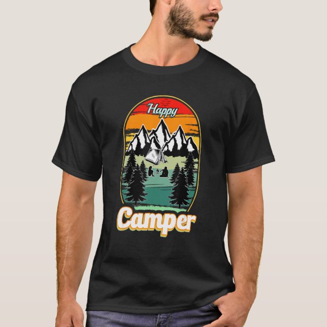 Camiseta Happy Camper Camping  Men Women Retro 70s 80s (Anverso)