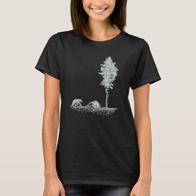 Camiseta Happy camper hiding in a tree from a bear (Anverso)