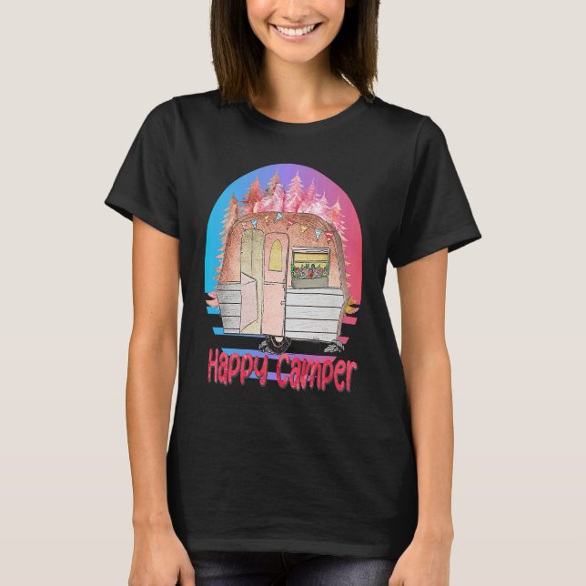 Camiseta Happy Camper Retro Sunset with Teardrop Camper (Anverso)