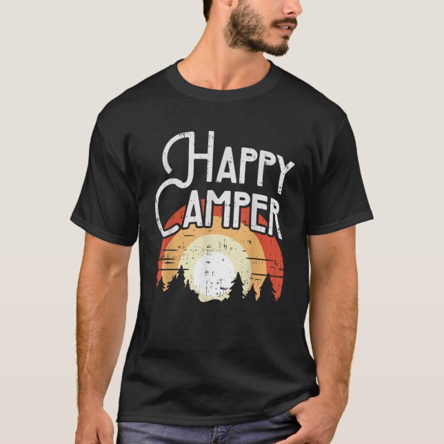 Camiseta Happy Camper Sunset Retro Hiking Camp Nature Campi (Anverso)