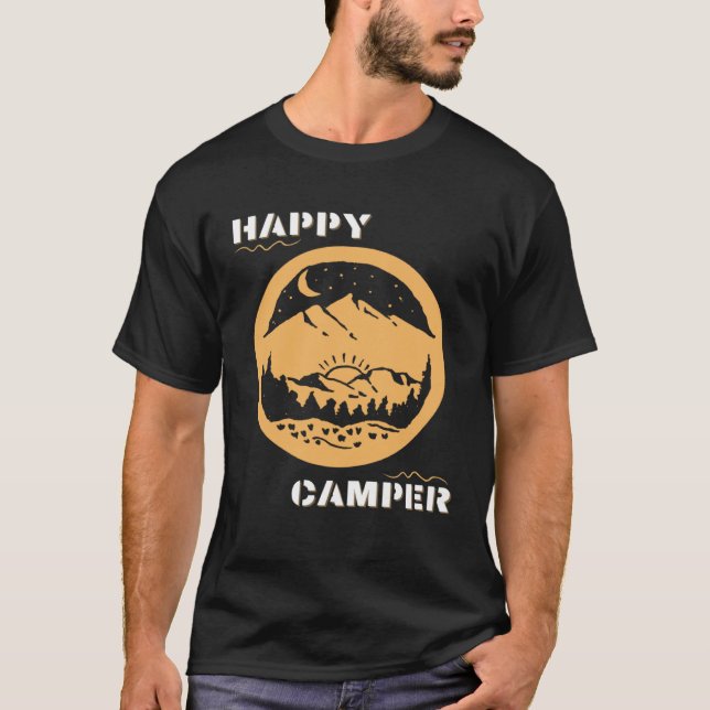 Camiseta Happy Camper Travel Adventure Hike Wander Backpack (Anverso)