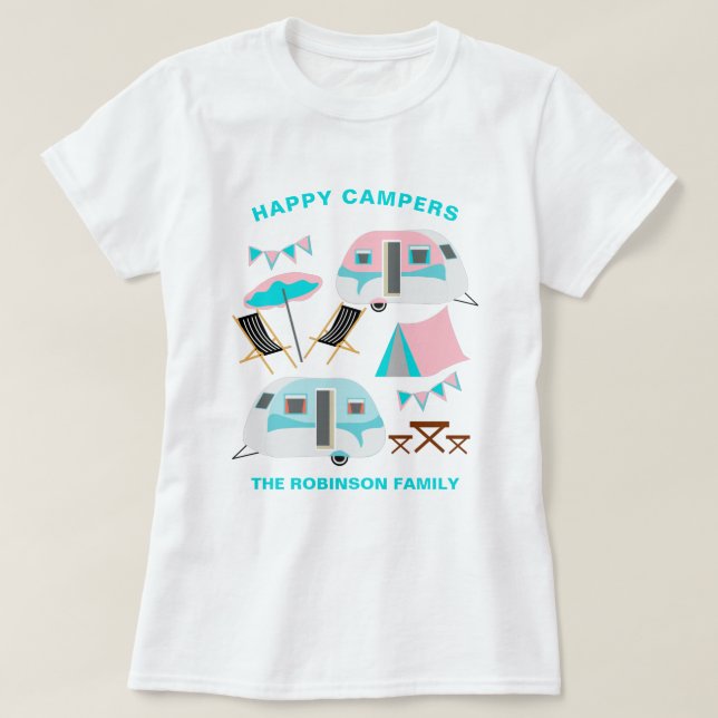Camiseta Happy Campers Family Name Retro Caravana Camping T (Diseño del anverso)