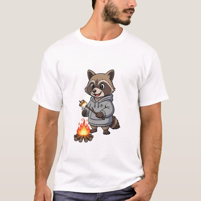 Camiseta Happy Camping Raccoon in Hoodie Roasting (Anverso)