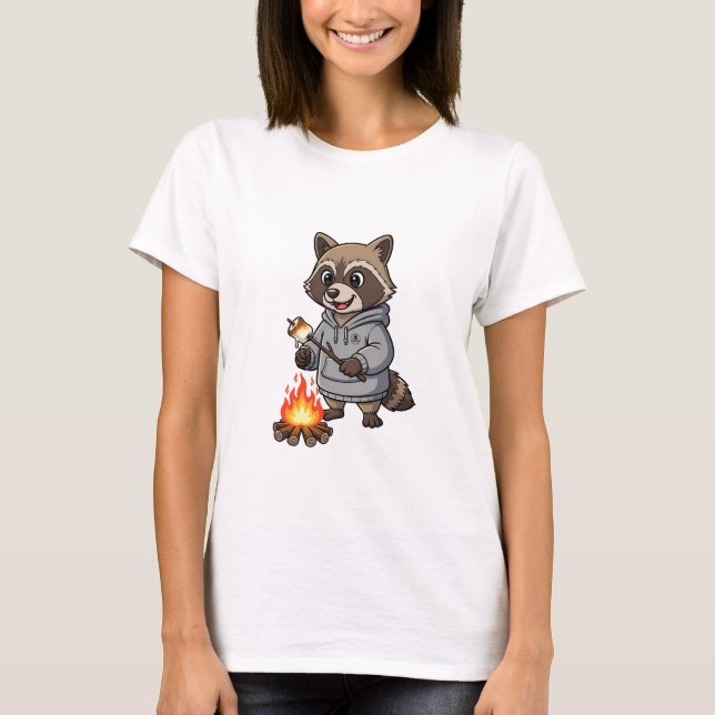 Camiseta Happy Camping Raccoon in Hoodie Roasting (Anverso)