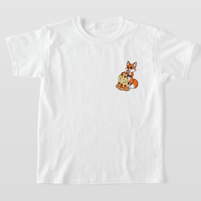 Camiseta Happy Cartoon Fox Eating Giant Cheesy Pizza (Distribución)