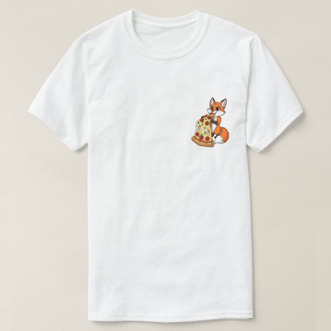 Camiseta Happy Cartoon Fox Eating Giant Cheesy Pizza (Diseño del anverso)