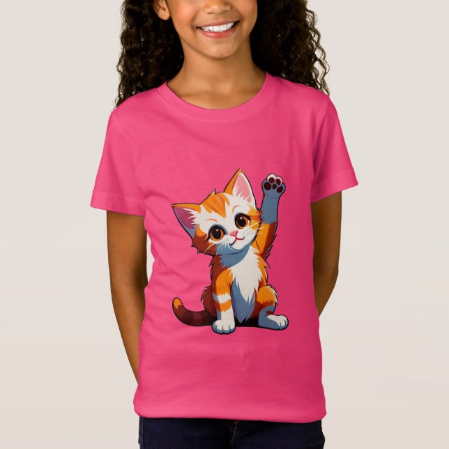 Camiseta Happy Cartoon Orange Cat Raising Paws (Anverso)