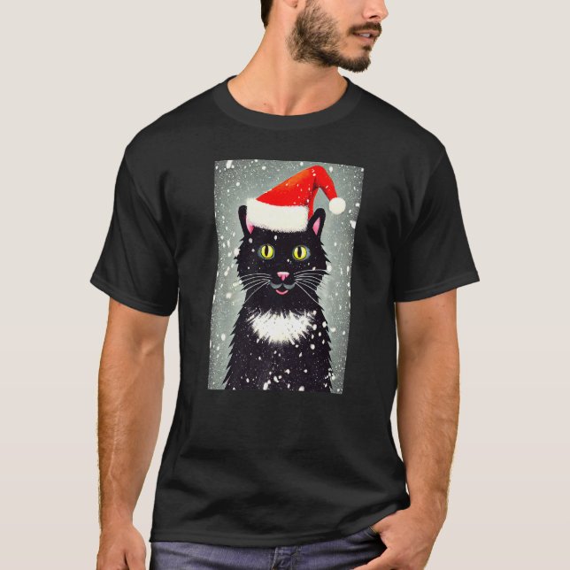 Camiseta Happy Cat Santa Hat Winter Christmas Holiday Vinta (Anverso)