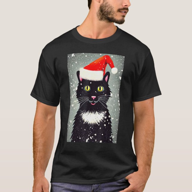 Camiseta Happy Cat Santa Hat Winter Christmas Holiday Vinta (Anverso)