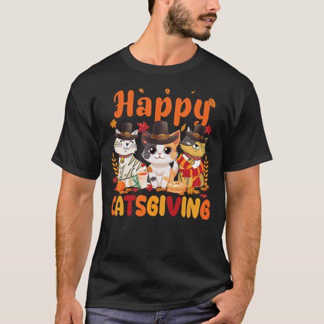 Camiseta Happy Catsgiving Cat Lover Pilgrim Hat Happy Thank (Anverso)