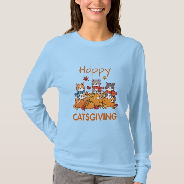 Camiseta Happy Catsgiving Cute Thanksgiving Cat (Anverso)