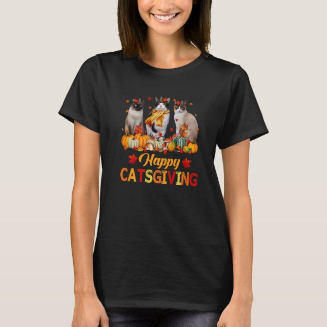 Camiseta Happy Catsgiving Siamese Cat Autumn Fall Vibes Tha (Anverso)