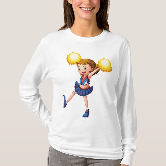 Camiseta Happy Cheerleader Girl Gold Pom Poms (Anverso)