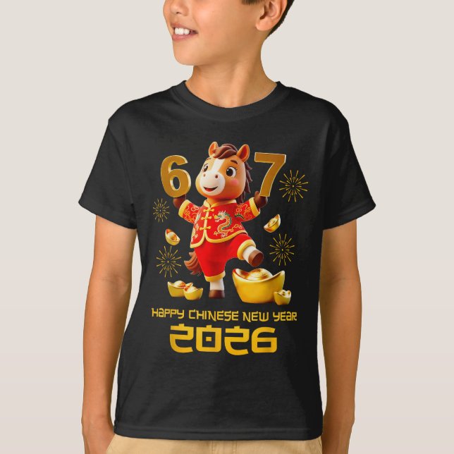 Camiseta Happy Chinese New Year 2026 Funny Horse 6 7 Meme 6 (Anverso)