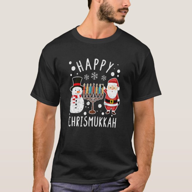 Camiseta Happy Chrismukkah Christmas Hanukkah Santa Snowman (Anverso)