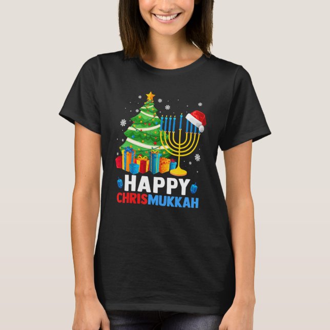 Camiseta Happy Chrismukkah Christmas Tree Menorah Chanukah  (Anverso)