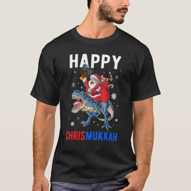 Camiseta Happy Chrismukkah Dinosaur Santa Claus Christmas H (Anverso)