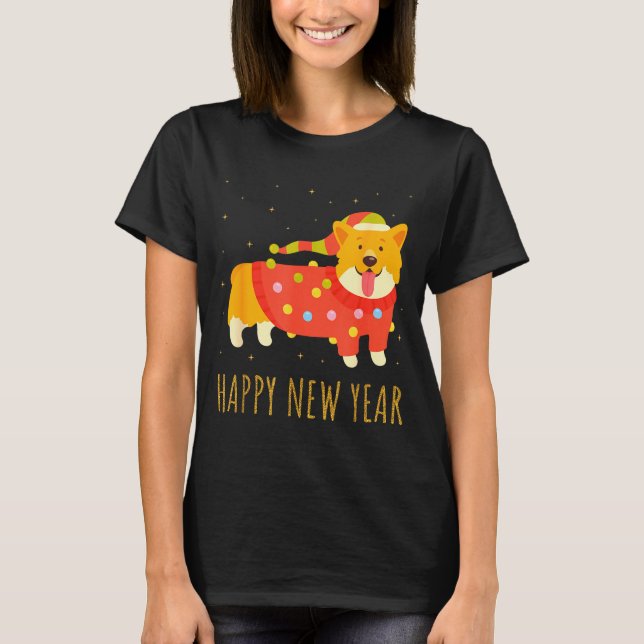 Camiseta Happy Dog Corgi Celebrating New Year Cozy Christma (Anverso)