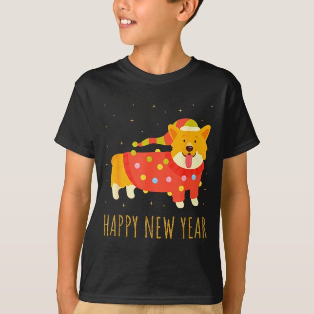 Camiseta Happy Dog Corgi Celebrating New Year Cozy Christma (Anverso)