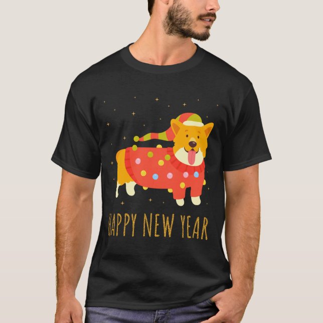 Camiseta Happy Dog Corgi Celebrating New Year Cozy Christma (Anverso)