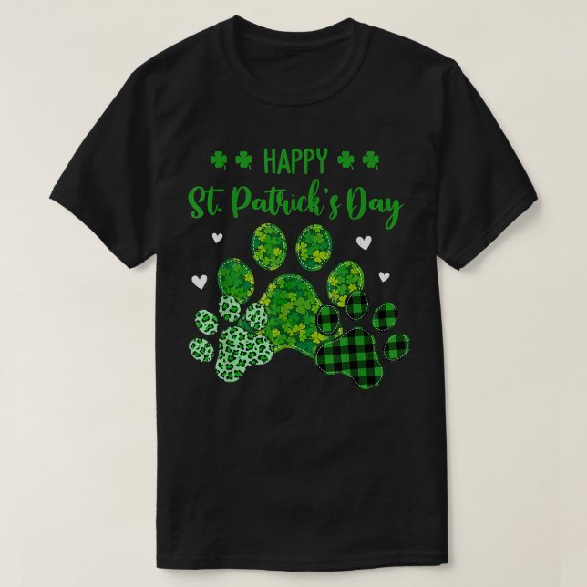 Camiseta Happy Dog Paws Leopard Print Dog Dueños St Patrick (Diseño del anverso)